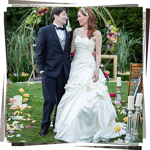 Vintage 2004 Ivory Silk Satin Wedding Gown w Floral Detail by Monique L'Huillier - Picture 1 of 8